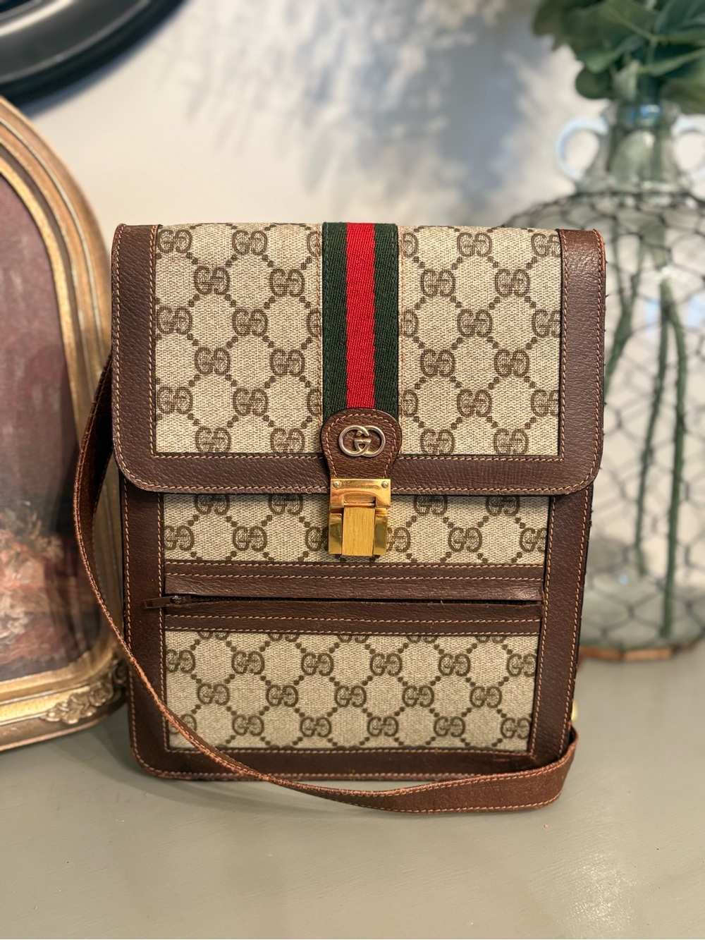 Vintage Gucci GG Supreme Web Stripe Crossbody Flap Bag